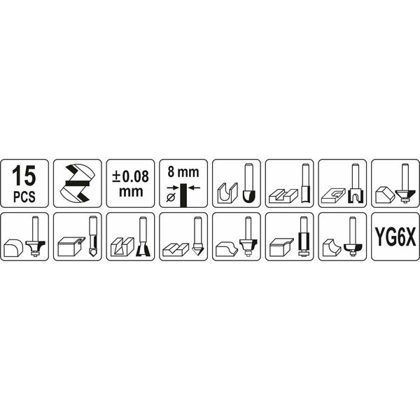 Yato YATO FREZY KSZTAŁTOWE 15cz. YT-68002 7965895 5906083069413