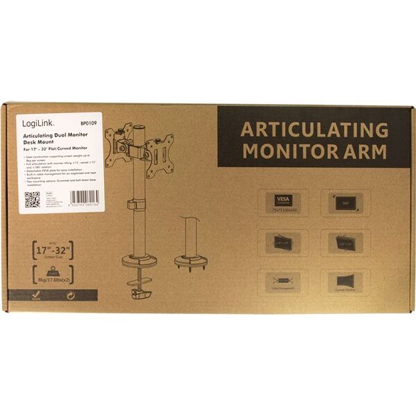 LogiLink Uchwyt biurkowy na 2 monitory 17" - 32" (BP0109) 8075873 4052792060164