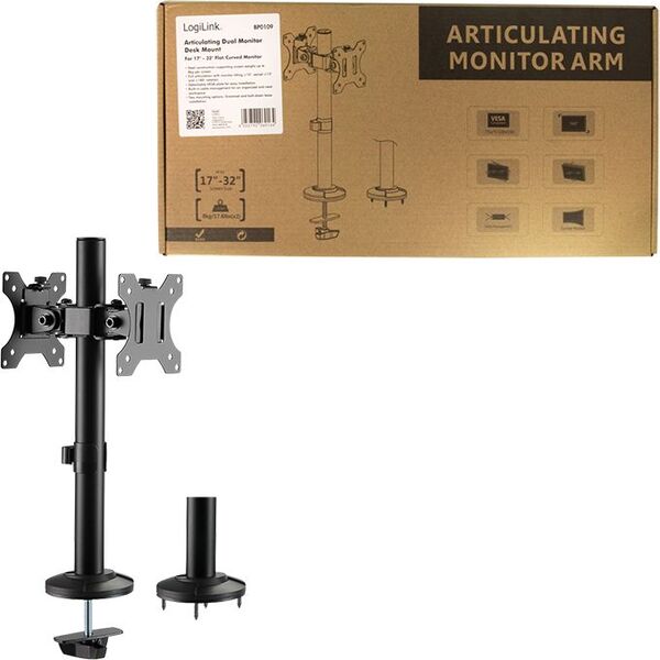 LogiLink Uchwyt biurkowy na 2 monitory 17" - 32" (BP0109) 8075873 4052792060164