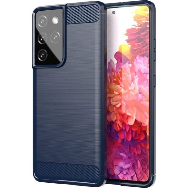 Hurtel Carbon Case elastyczne etui pokrowiec Samsung Galaxy S21 Ultra 5G niebieski 8089830 9111201924826