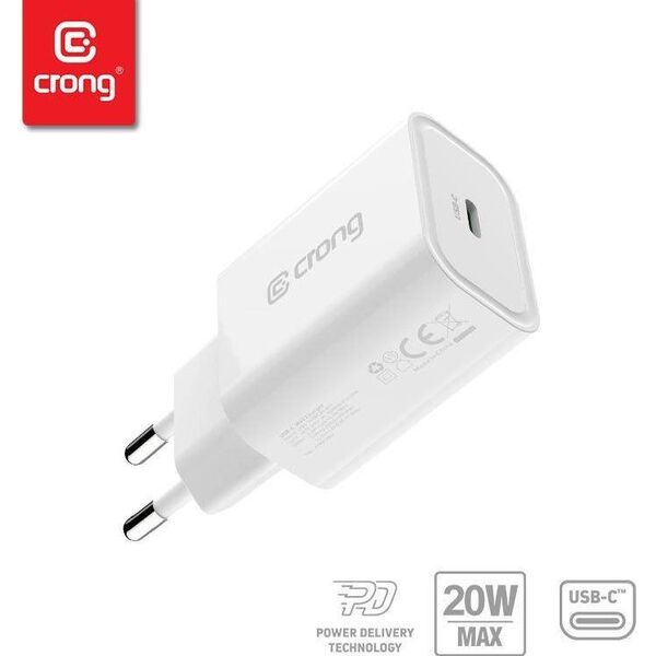 Ładowarka Crong Travel Charger 1x USB-C 3 A (CRG-TUSBC20-WHI) 8107998 5907731987202