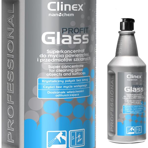 Clinex Skuteczny koncentrat do mycia szyb luster szkła stali nierdzewnej CLINEX PROFIT Glass 1L Skuteczny koncentrat do mycia szyb luster szkła stali nierdzewnej CLINEX PROFIT Glass 1L 8147800 5907513273769