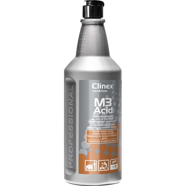 Clinex Koncentrat kwaśny płyn do mycia łazienek pomieszczeń sanitarnych CLINEX M3 Acid 1L Koncentrat kwaśny płyn do mycia łazienek pomieszczeń sanitarnych CLINEX M3 Acid 1L 8147877 5907513273714