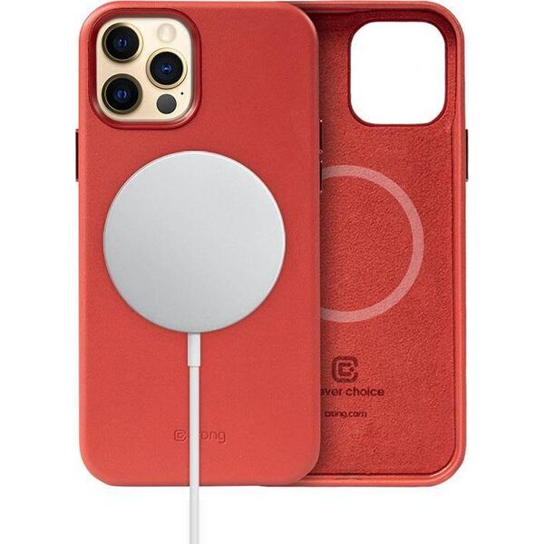 Crong Crong Essential Cover Magnetic - Etui ze skóry iPhone 12 Pro Max MagSafe (czerwony) 8397114 5907731987691