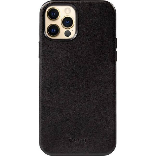 Crong Crong Essential Cover Magnetic - Etui ze skóry iPhone 12 Pro Max MagSafe (czarny) 8397115 5907731987684