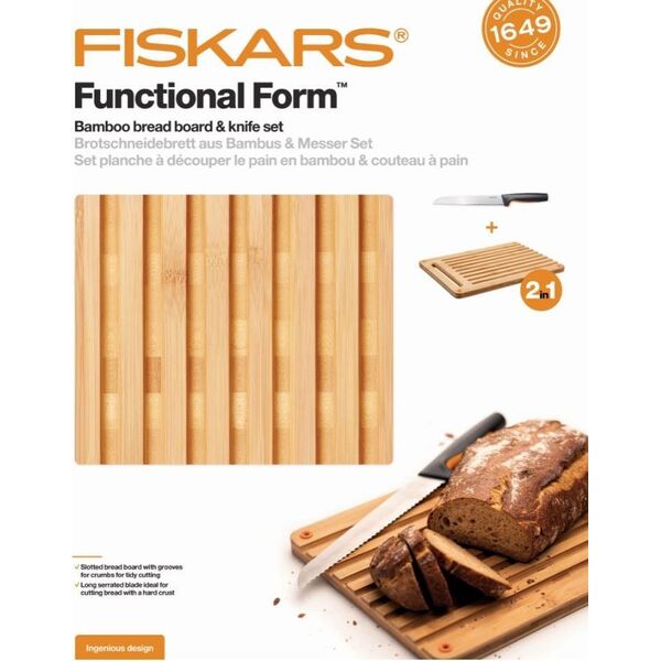 Deska do krojenia Fiskars z nożem drewniana 8440637 6424002012962