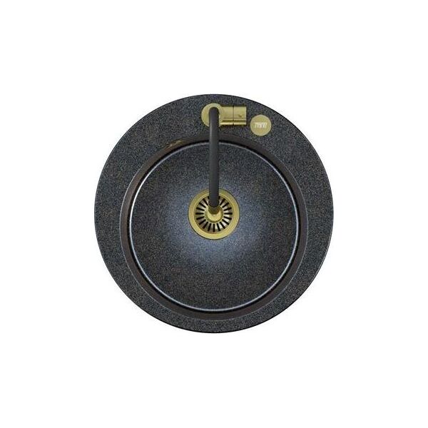 Zlewozmywak Steiner ART JAMES 210 (Ø51x20) Steingran Art Gold Black Pearl z syfonem manualnym, baterią Maggie PVD i zaślepką - czarny opalizacja złota 8648364 5903242538360