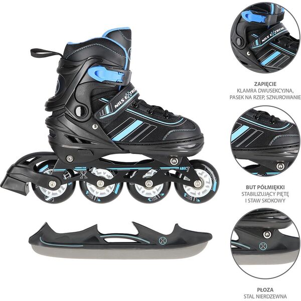 Rolki Nils Extreme NH18191 z wymienną płozą regulowane czarne r. 39-43 8668647 5907695589702