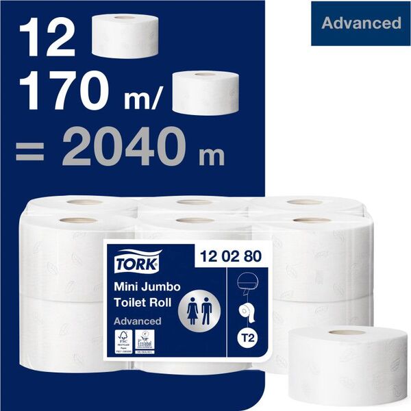 Tork Tork - Papier toaletowy w roli mini Jumbo, biały - Advanced 8697997 7322540471908
