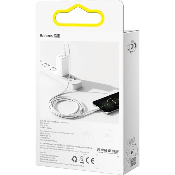 Kabel USB Baseus USB-A - microUSB 1 m Biały (BSU2824WHT) 8756849 6953156208490