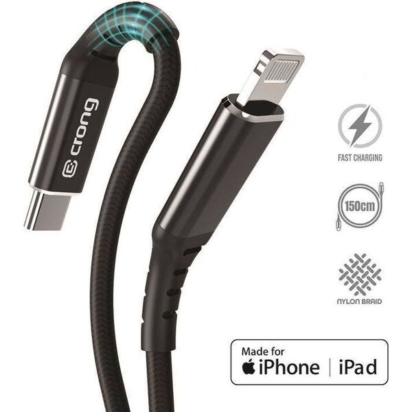 Kabel USB Crong USB-C - Lightning 1.5 m Czarny (CRG-AL15USCL-BLK) 8764315 5907731987424