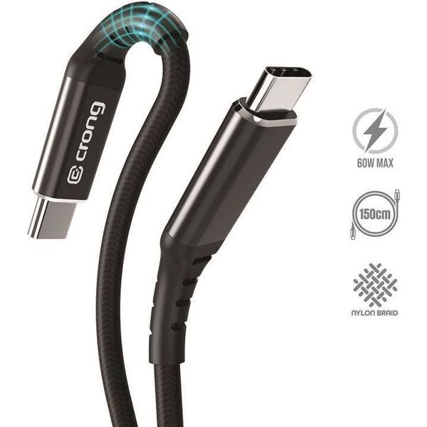Kabel USB Crong USB-C - USB-C 1.5 m Czarny (CRG-AL15USCC-BLK) 8764316 5907731987431