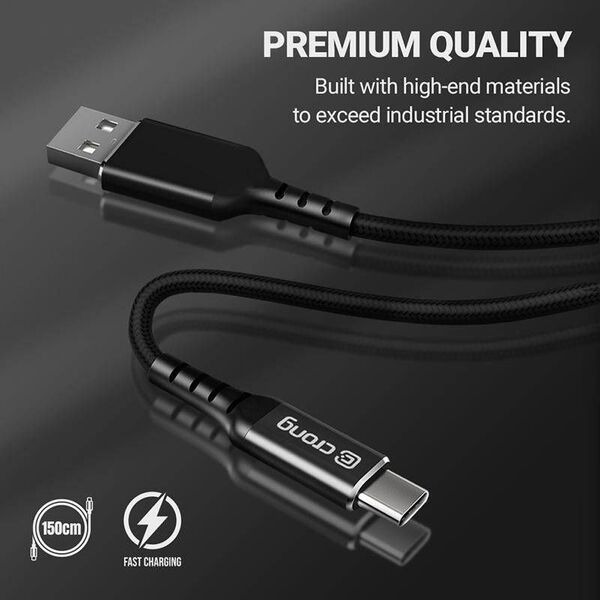 Kabel USB Crong USB-A - USB-C 1.5 m Czarny (CRG-AL15USAC-BLK) 8764317 5907731987448