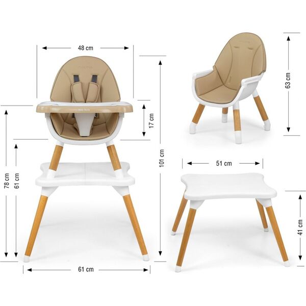 Milly Mally Krzesełko do karmienia 2w1 Malmo Beige 8779131 5901761127430