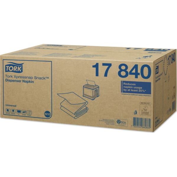 Tork Tork Xpressnap Snack - Serwetki dyspenserowe, 1-warstwowe, universal - Białe 8859019 7322540660852
