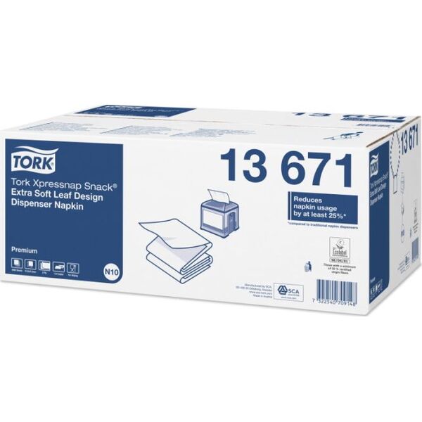 Tork Tork Xpressnap Snack - Serwetki dyspenserowe, 2-warstwowe, ekstra miękkie, premium - Białe 8859022 7322540709131