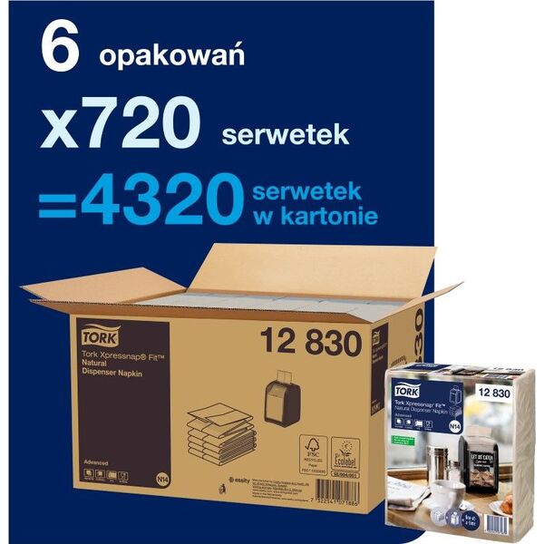 Tork Xpressnap Fit - Serwetki dyspenserowe, N14, 2-warstwy, advanced - Naturalne 8859025 7322541071879