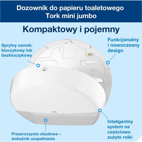 Tork Tork Dozownik do papieru toaletowego, Mini Jumbo - Biały 8859082 7322540354843