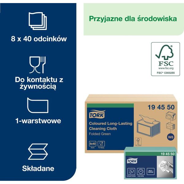 Tork Tork - Wielorazowe ściereczki włókninowe, 1-warstwowe, premium - Zielone 8860282 7322540298123