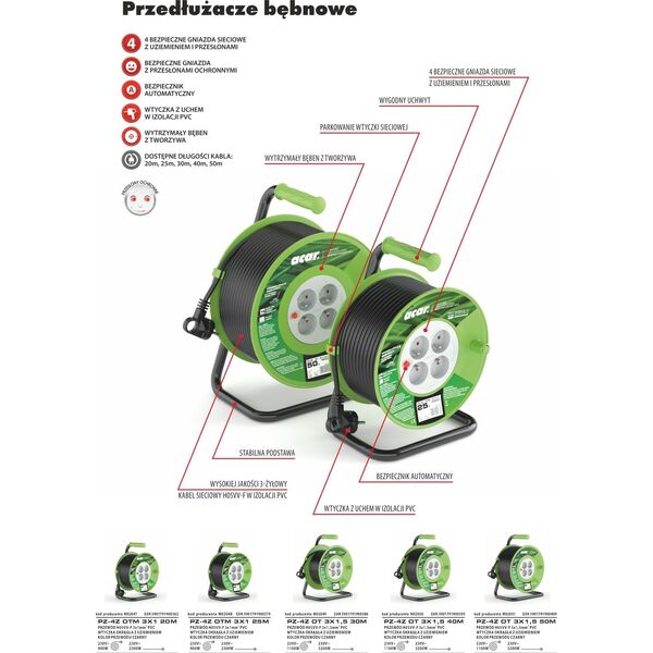 Acar Przedłużacz bębnowy 30m czarny 8869279 5901791900386