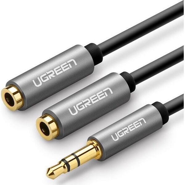 Kabel Ugreen Jack 3.5mm - Jack 3.5mm x2 0.2m czarny (UGR980GRY) 8935687 6957303852536