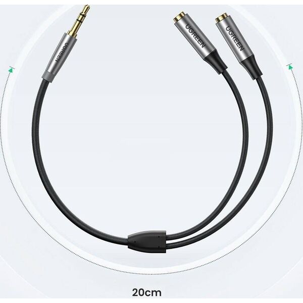 Kabel Ugreen Jack 3.5mm - Jack 3.5mm x2 0.2m czarny (UGR980GRY) 8935687 6957303852536