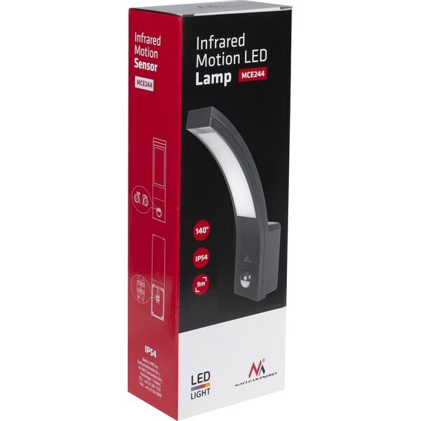 Kinkiet Maclean Lampa LED Maclean MCE244 B z czujnikiem ruchu na podczerwień 750lm 10W IP54 czarny 9012464 5902211121107