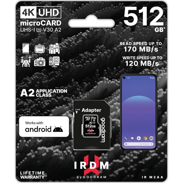 Karta GoodRam IRDM M2AA MicroSDXC 512 GB Class 10 UHS-I/U3 A2 V30 (IR-M2AA-5120R12) 9291099 5908267961360