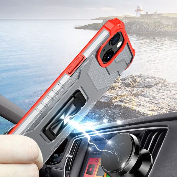 Hurtel Crystal Ring Case pancerne hybrydowe etui pokrowiec + magnetyczny uchwyt iPhone 13 czerwony 9405225 9145576220627