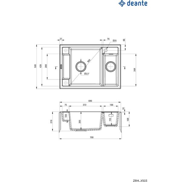 Zlewozmywak Deante MAGNETIC - granitowy magnetyczny 1.5-komorowy Biały (ZRM A503) 9458816 5908212094952