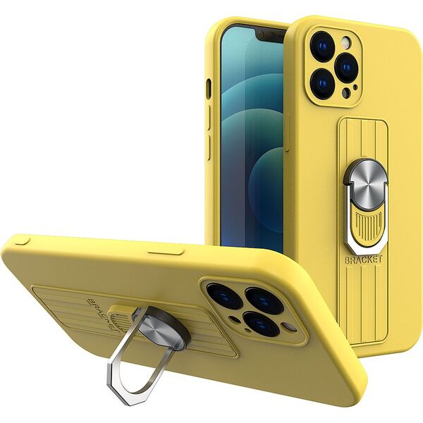 Hurtel Ring Case silikonowe etui z uchwytem na palec i podstawką do iPhone 12 Pro Max żółty 9511067 9145576214527