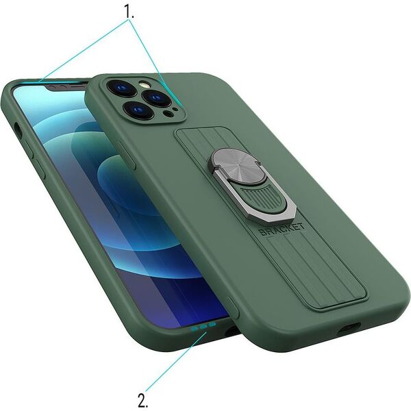 Hurtel Ring Case silikonowe etui z uchwytem na palec i podstawką do iPhone 13 Pro ciemnoniebieski 9511092 9145576214770
