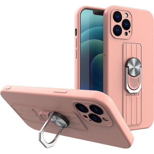 Hurtel Ring Case silikonowe etui z uchwytem na palec i podstawką do iPhone 13 Pro różowy 9511095 9145576214800