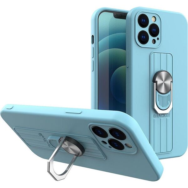 Hurtel Ring Case silikonowe etui z uchwytem na palec i podstawką do iPhone 13 Pro jasnoniebieski 9511098 9145576214831
