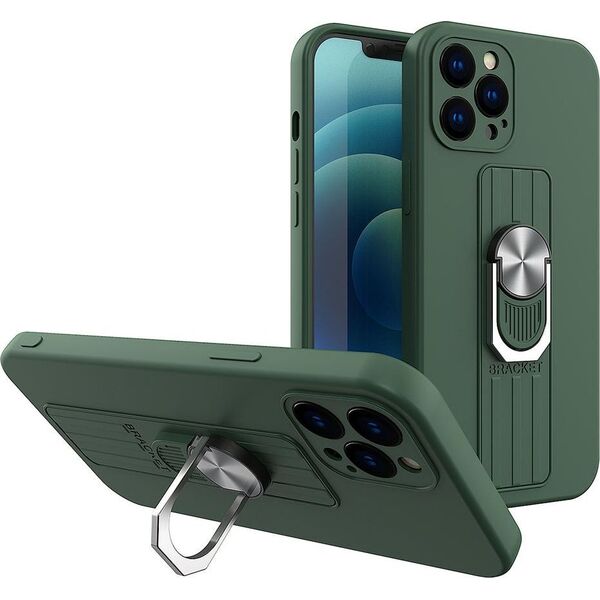 Hurtel Ring Case silikonowe etui z uchwytem na palec i podstawką do Samsung Galaxy A72 4G ciemnozielony 9511242 9145576216279
