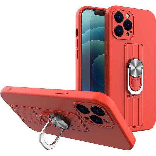 Hurtel Ring Case silikonowe etui z uchwytem na palec i podstawką do Samsung Galaxy A32 4G czerwony 9511252 9145576216378