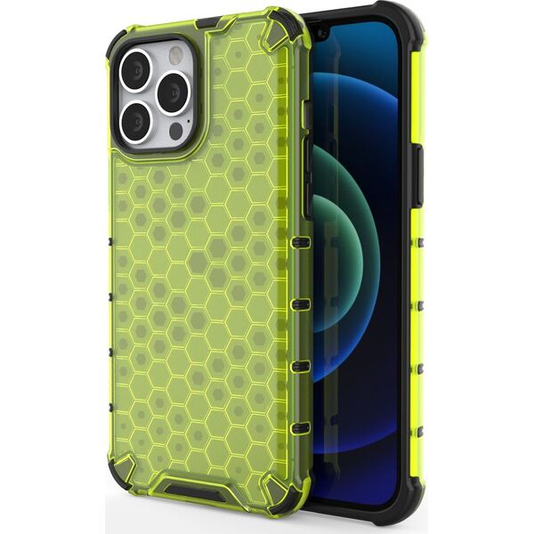 Hurtel Honeycomb etui pancerny pokrowiec z żelową ramką iPhone 13 Pro Max zielony 9511371 9145576213254