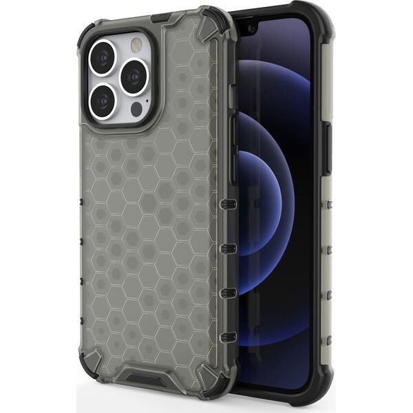 Hurtel Honeycomb etui pancerny pokrowiec z żelową ramką iPhone 13 Pro czarny 9511374 9145576213285