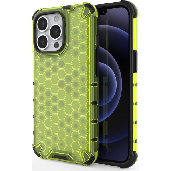 Hurtel Honeycomb etui pancerny pokrowiec z żelową ramką iPhone 13 Pro zielony 9511376 9145576213308