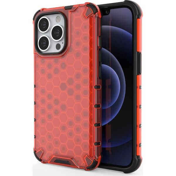 Hurtel Honeycomb etui pancerny pokrowiec z żelową ramką iPhone 13 Pro czerwony 9511377 9145576213315