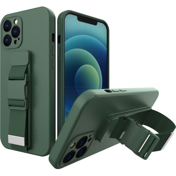 Hurtel Rope case żelowe etui ze smyczą łańcuszkiem torebka smycz Samsung Galaxy A32 4G ciemnozielony 9511644 9145576219652