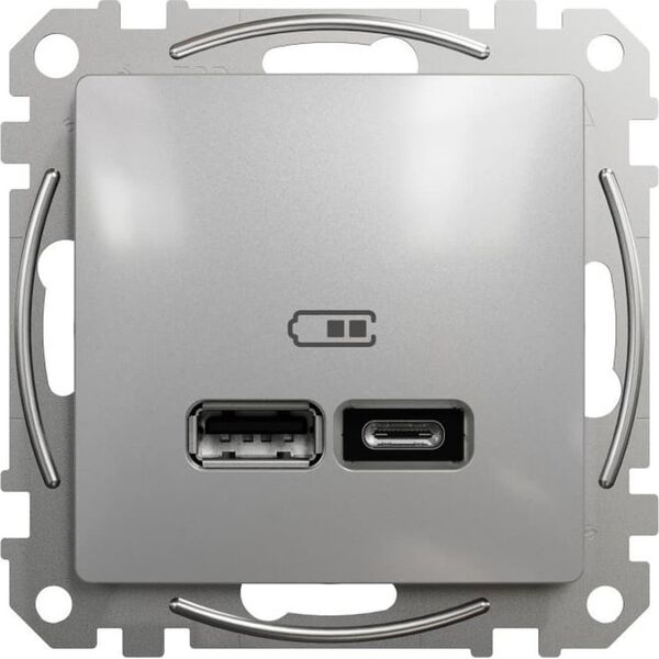 Schneider Electric Sedna Design, Gniazdo ładowania USB A+C 2,4A, srebrne aluminium 9557925 3606481479587
