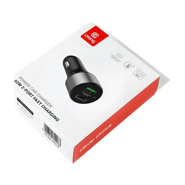 Ładowarka Crong Power Car Charger 1x USB-A 1x USB-C  (CRG-PWRC-USBC63-BLK) 9571284 5904310700283