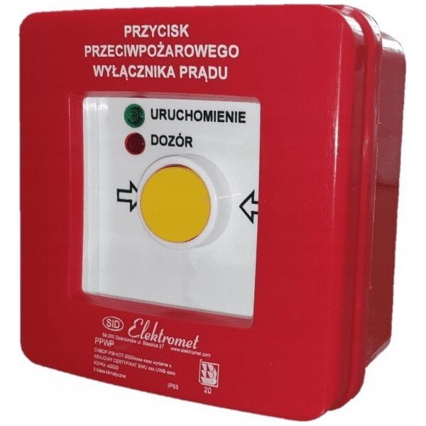 Elektromet Przycisk ppoż. n/t 2 tory prądowe 12A R-Z samoczynny diody czerw/ziel 230V AC/230V AC PPWP-1s A/4 904400 9595634 5906197489619