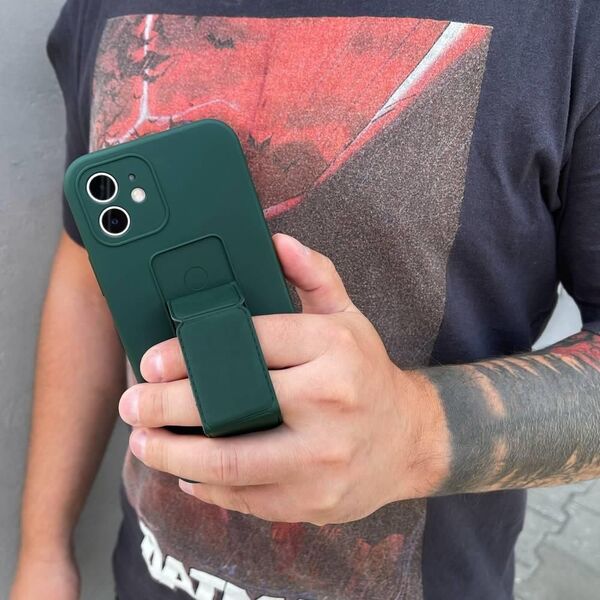 Wozinsky Wozinsky Kickstand Case elastyczne silikonowe etui z podstawką Samsung Galaxy A22 4G ciemnozielony 9599025 9145576226902