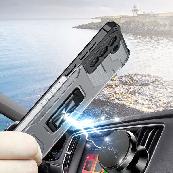Hurtel Crystal Ring Case pancerne hybrydowe etui pokrowiec + magnetyczny uchwyt Samsung Galaxy S21+ 5G (S21 Plus 5G) niebieski 9599420 9145576226490