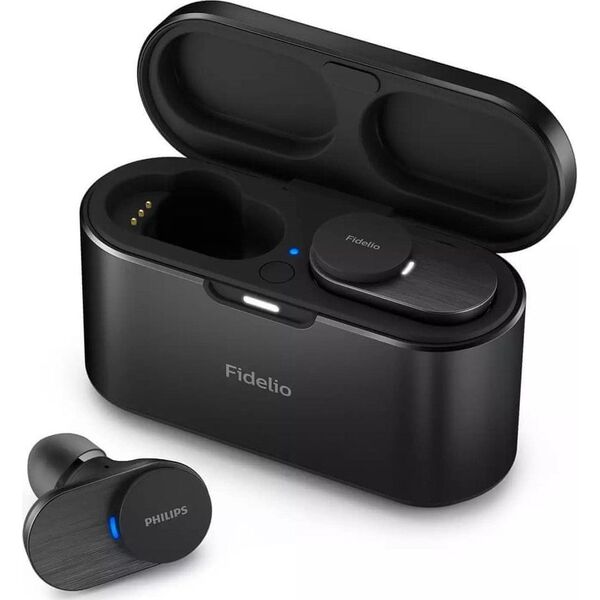 Słuchawki Philips Philips Fidelio true belaidės ausinės T1BK/00, Noise Cancelling Pro+, Natural Fidelio sound, Wind-noise reduction, Universal fit, Juodas