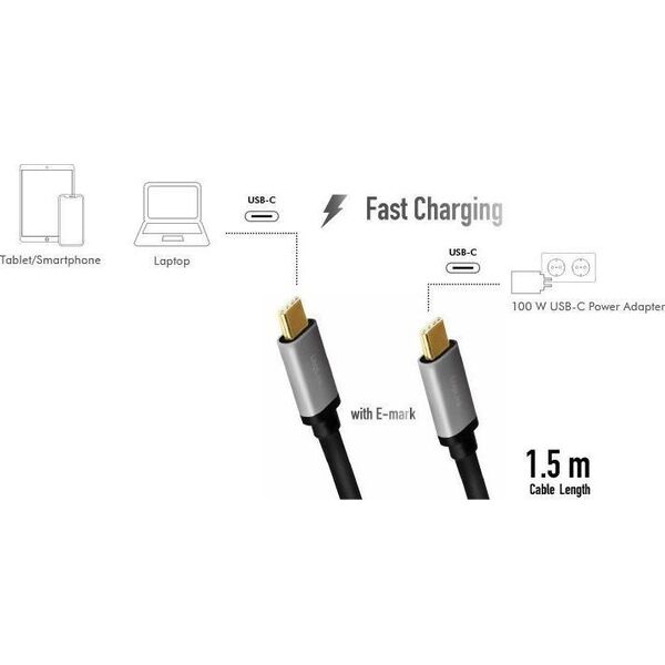 Kabel USB LogiLink USB-C - USB-C 1.5 m Czarno-srebrny (CUA0106)