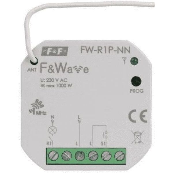 F&F Radiowy pojedyńczy przekaźnik wielofunkcyjny, do instalacji bez przewodu neutralnego F&ampWave FW-R1P-NN 9643843 5902431672977