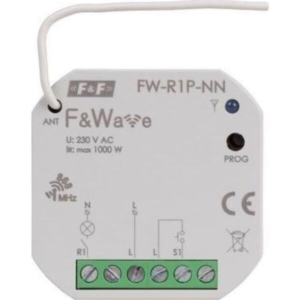 F&F Radiowy pojedyńczy przekaźnik wielofunkcyjny, do instalacji bez przewodu neutralnego F&ampWave FW-R1P-NN 9643843 5902431672977